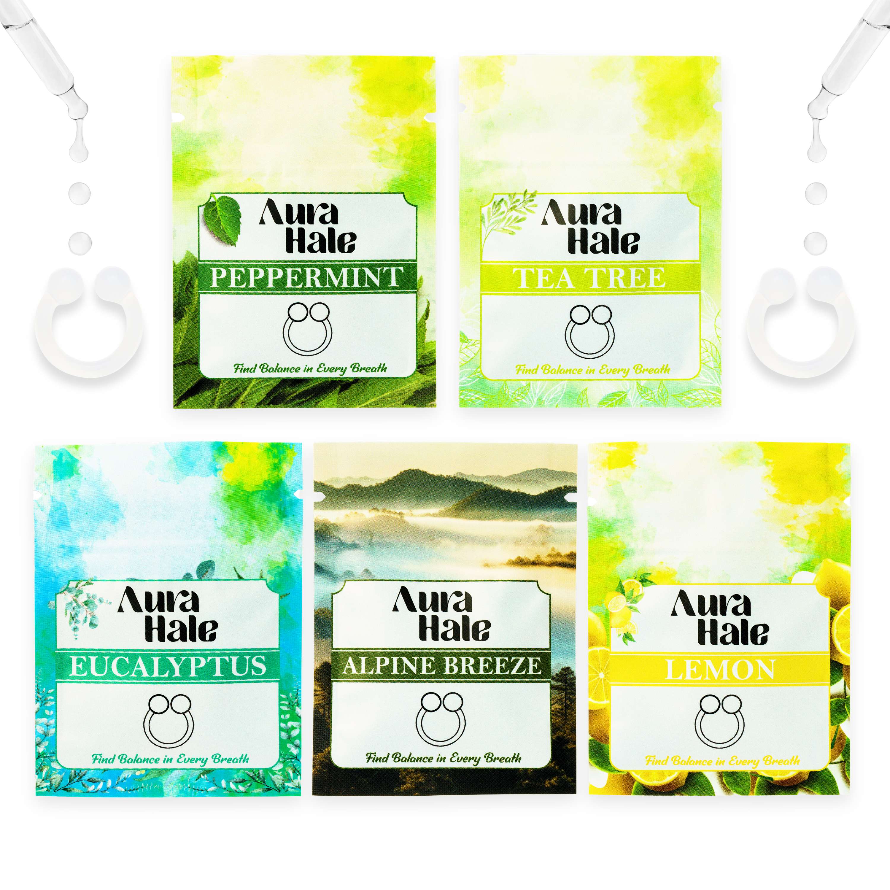 Breathe Easy Pack (5x Nasal Diffusers) – Essential Oil Infused Nose Rings for Clear Breathing, Vital Energy & Inner Ease