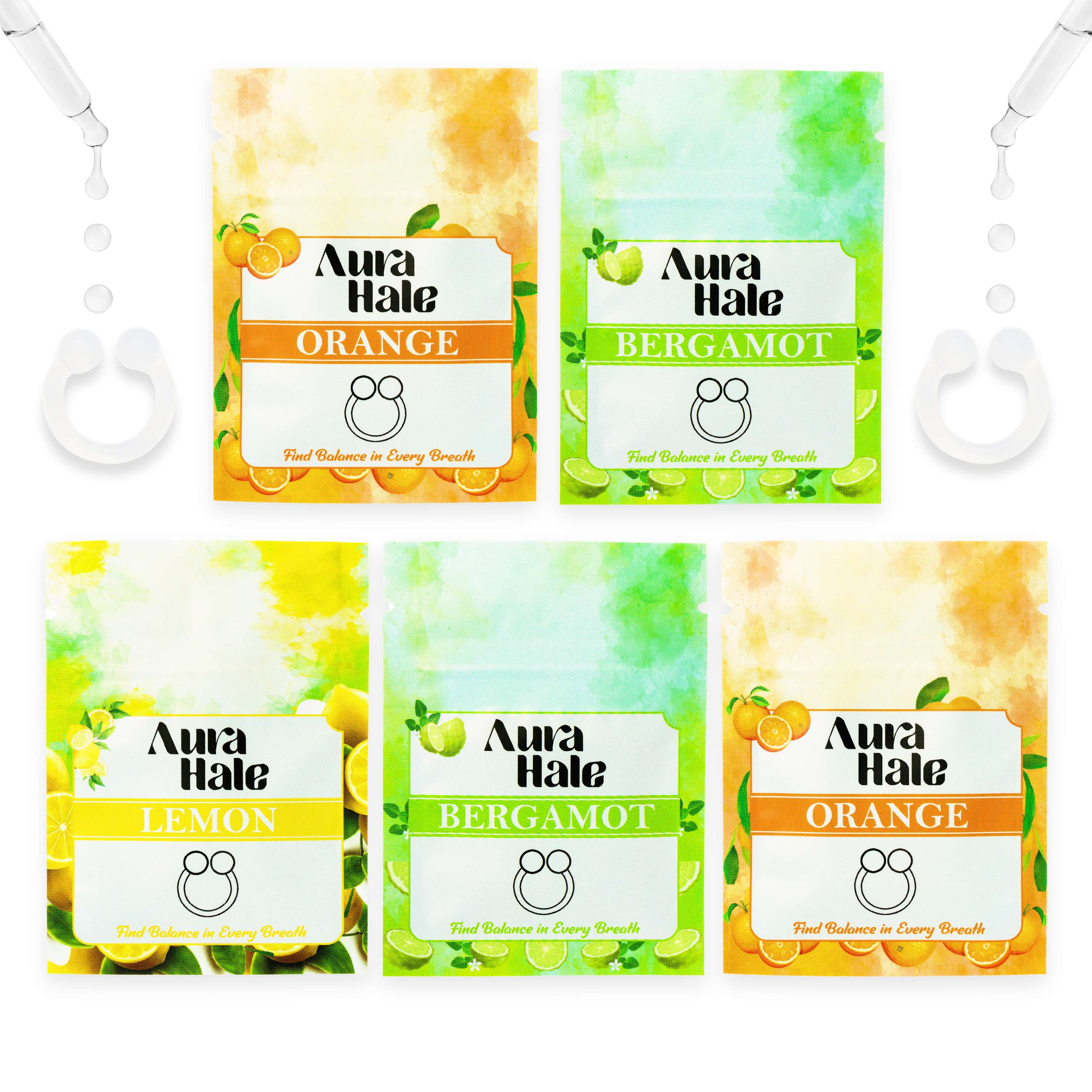 Citrus Pack (5x Nasal Diffusers) – Essential Oil Infused Nose Rings for Steady Energy, Clear Thinking & Balanced Mood