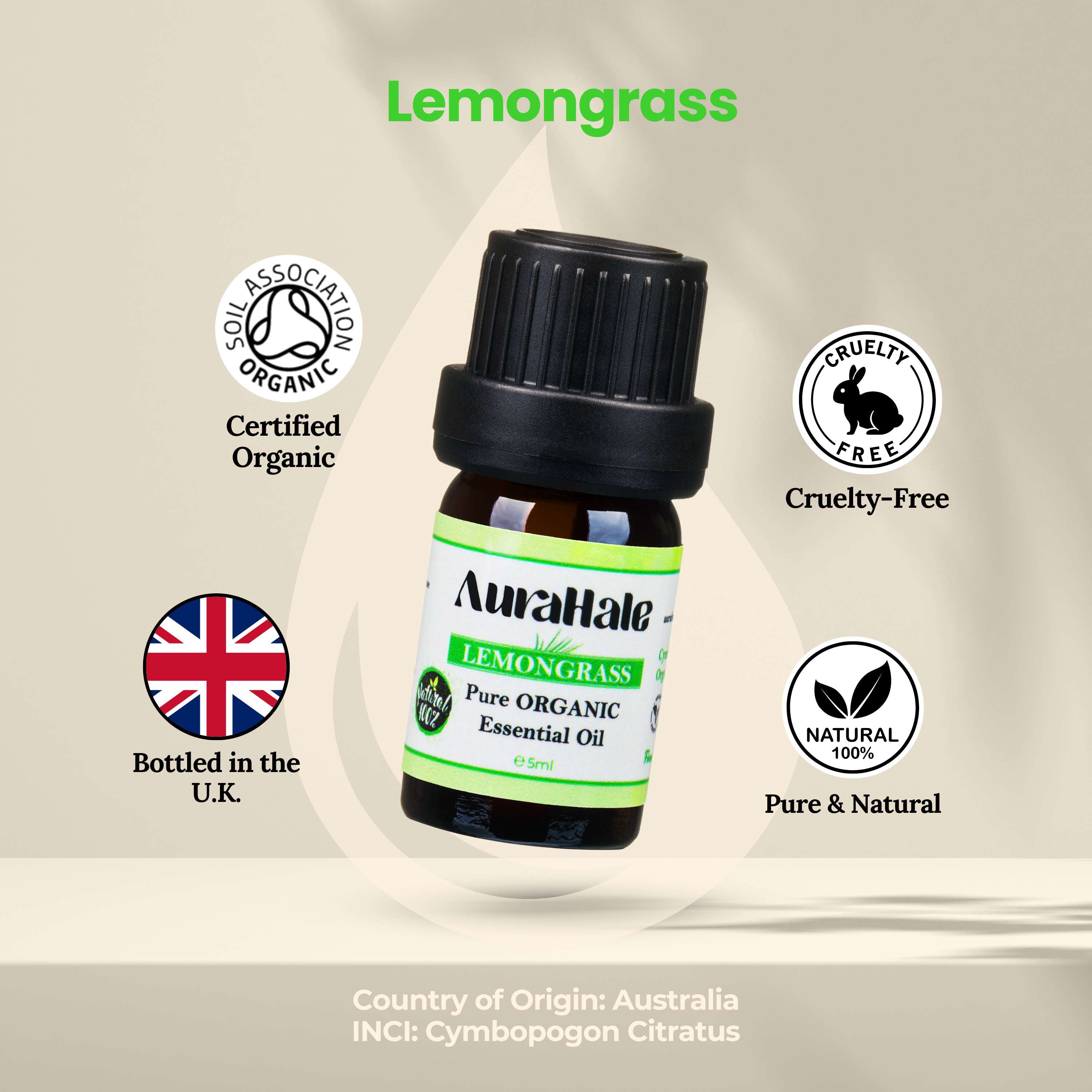 Lemongrass Essential Oil – Organic, Natural, Pure (5ml)