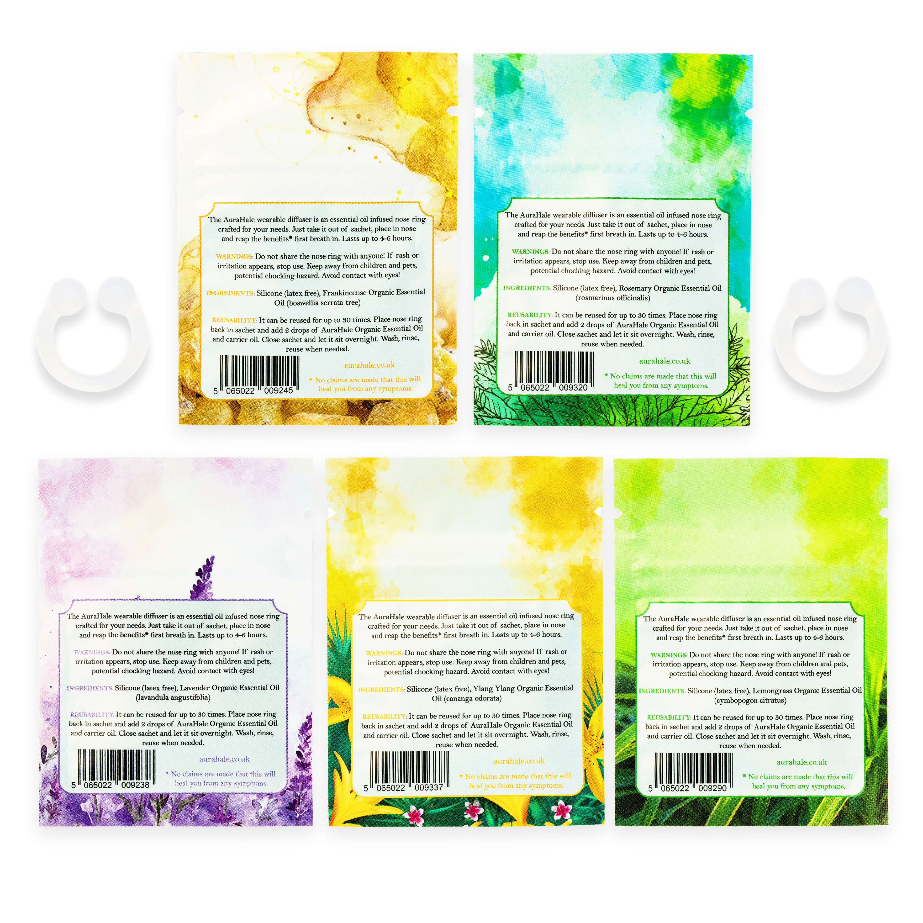 Harmony Pack – Essential Oil Infused Nasal Diffuser Rings for Instant Calm, Mental Clarity & Gentle Uplift